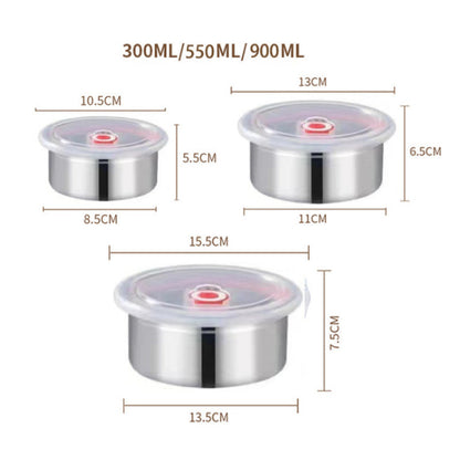 Stainless Steel Food Storage Containers with Airtight Plastic Lids – 3 Pieces